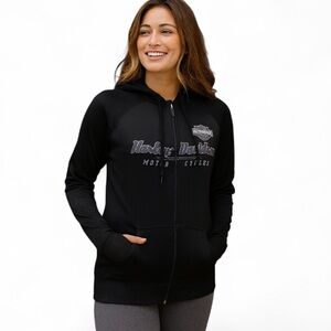 Harley Davidson Large Unisex Zip Up Hooded Sweatshirt Lightweight Unisex Dealer